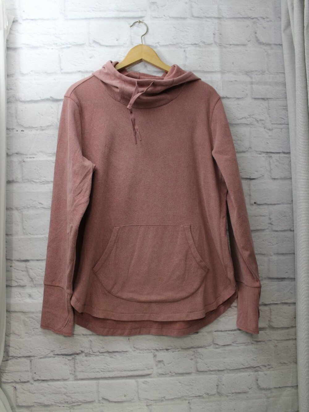 RBX Large Pink Mauve Hooded Cowl Neck Longsleeve Fleece Pullover Hoodie
